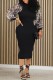 Black Casual Patchwork Sequins O Neck Long Sleeve Dresses