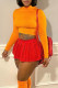 Tangerine Red Street Solid Patchwork O Neck Long Sleeve Two Pieces