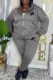 Grey Casual Letter Embroidered Hooded Collar Long Sleeve Two Pieces