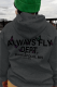 Dark Gray Street Daily Print Patchwork Hooded Collar Tops