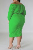 Green Casual Solid Basic Off the Shoulder Plus Size Two Pieces