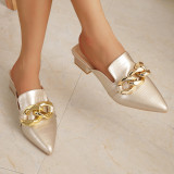 Gold Casual Patchwork Metal Accessories Decoration Solid Color Pointed Comfortable Out Door Wedges Shoes (Heel Height 1.57in)