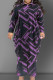 Purple Casual Print Patchwork Buckle Turndown Collar Plus Size Two Pieces