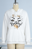 White Street Lips Printed Draw String Letter Hooded Collar Mid Waist Tops