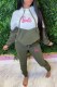 Green Casual Print Patchwork Letter Hooded Collar Long Sleeve Two Pieces
