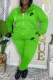 Fluorescent Green Casual Letter Embroidered Hooded Collar Long Sleeve Two Pieces
