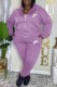 Purple Casual Letter Embroidered Hooded Collar Long Sleeve Two Pieces