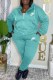 Water Blue Casual Letter Embroidered Hooded Collar Long Sleeve Two Pieces