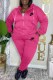 Rose Red Casual Letter Embroidered Hooded Collar Long Sleeve Two Pieces
