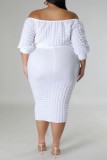 White Casual Solid Basic Off the Shoulder Plus Size Two Pieces