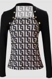 White Casual Print Patchwork Square Collar Tops
