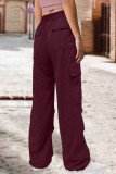 Burgundy Street Solid Patchwork Draw String Pocket Straight Low Waist Straight Solid Color Bottoms