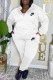 White Casual Letter Embroidered Hooded Collar Long Sleeve Two Pieces
