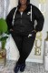 Black Casual Letter Embroidered Hooded Collar Long Sleeve Two Pieces