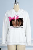Pink Street Cute Print Draw String Letter Hooded Collar Tops