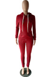 Wine Red Fashion adult Casual Solid Two Piece Suits pencil Long Sleeve