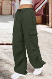 Army Green Street Solid Patchwork Draw String Pocket Straight Low Waist Straight Solid Color Bottoms
