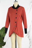 Burgundy Casual Solid Lace Buttons Outerwear