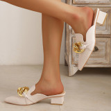 Apricot Casual Patchwork Metal Accessories Decoration Solid Color Pointed Comfortable Out Door Wedges Shoes (Heel Height 1.57in)