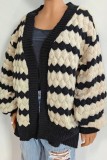Apricot Casual Patchwork Cardigan Contrast Outerwear