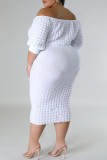 White Casual Solid Basic Off the Shoulder Plus Size Two Pieces