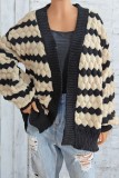 Apricot Casual Patchwork Cardigan Contrast Outerwear