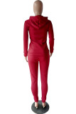 Wine Red Fashion adult Casual Solid Two Piece Suits pencil Long Sleeve