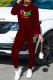Burgundy Casual Letter Print Basic O Neck Long Sleeve Two Pieces
