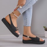 Black Casual Patchwork Solid Color Round Comfortable Shoes