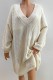 Apricot Casual Solid Basic V Neck Long Sleeve Dresses