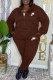 Dark Brown Casual Letter Embroidered Hooded Collar Long Sleeve Two Pieces