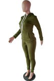 Army Green Fashion adult Casual Solid Two Piece Suits pencil Long Sleeve
