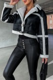 Black Casual Patchwork Cardigan Contrast Turndown Collar Outerwear