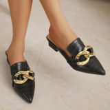 Black Casual Patchwork Metal Accessories Decoration Solid Color Pointed Comfortable Out Door Wedges Shoes (Heel Height 1.57in)