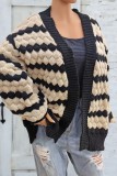 Apricot Casual Patchwork Cardigan Contrast Outerwear