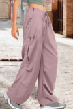 Pink Street Solid Patchwork Draw String Pocket Straight High Waist Straight Solid Color Bottoms
