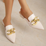 Apricot Casual Patchwork Metal Accessories Decoration Solid Color Pointed Comfortable Out Door Wedges Shoes (Heel Height 1.57in)