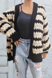 Apricot Casual Patchwork Cardigan Contrast Outerwear