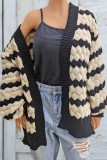 Apricot Casual Patchwork Cardigan Contrast Outerwear