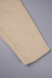 Khaki Casual Solid Basic Half A Turtleneck Long Sleeve Two Pieces
