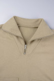 Light Gray Casual Solid Patchwork Zipper Collar Tops