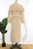 Khaki Casual Solid Basic Half A Turtleneck Long Sleeve Two Pieces