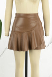 Khaki Casual Solid Patchwork Skinny High Waist Conventional Solid Color Skirts