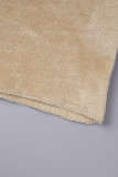 Khaki Casual Solid Basic Half A Turtleneck Long Sleeve Two Pieces