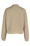 Light Gray Casual Solid Patchwork Zipper Collar Tops