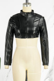 White Casual Solid Patchwork Zipper Collar Outerwear