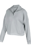 Light Gray Casual Solid Patchwork Zipper Collar Tops