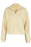Light Gray Casual Solid Patchwork Zipper Collar Tops