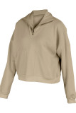 Light Gray Casual Solid Patchwork Zipper Collar Tops