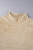 Khaki Casual Solid Basic Half A Turtleneck Long Sleeve Two Pieces